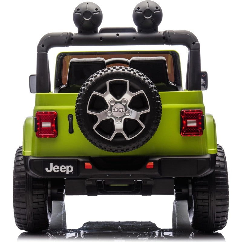 Auto Elettrica Macchina per Bambini 2 Posti Jeep Wrangler Rubicon 12V Fuoristrada con Ruote in Gomma Sedile in Pelle Telecomando – Variante Verde Militare