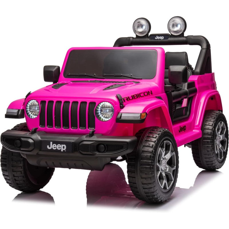 Auto Elettrica Macchina per Bambini 2 Posti Jeep Wrangler Rubicon 12V Fuoristrada con Ruote in Gomma Sedile in Pelle Telecomando – Variante Rosa