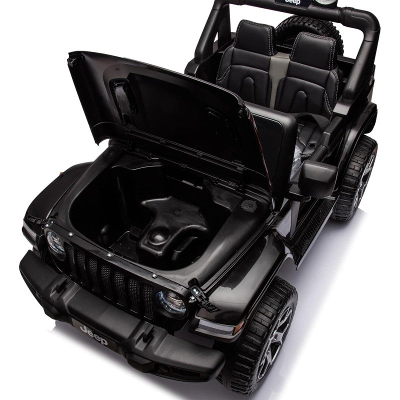 Auto Elettrica Macchina per Bambini 2 Posti Jeep Wrangler Rubicon 12V Fuoristrada con Ruote in Gomma Sedile in Pelle Telecomando – Variante Nero
