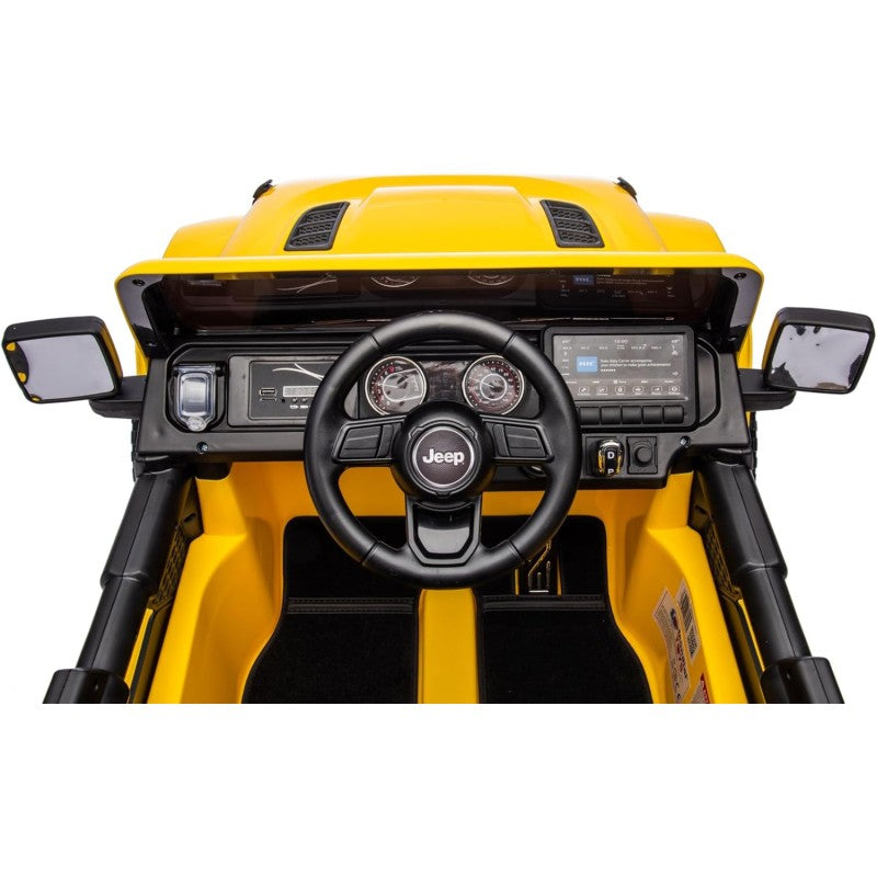 Auto Elettrica Macchina per Bambini 2 Posti Jeep Wrangler Rubicon 12V Fuoristrada con Ruote in Gomma Sedile in Pelle Telecomando – Variante Giallo