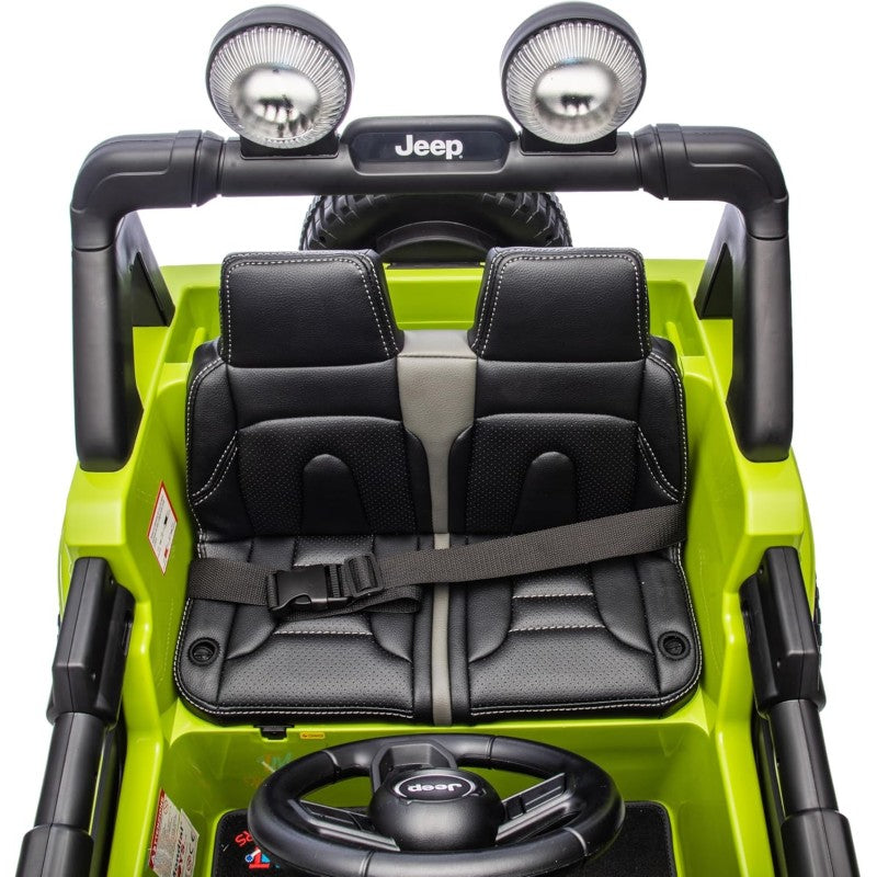 Auto Elettrica Macchina per Bambini 2 Posti Jeep Wrangler Rubicon 12V Fuoristrada con Ruote in Gomma Sedile in Pelle Telecomando – Variante Verde Militare