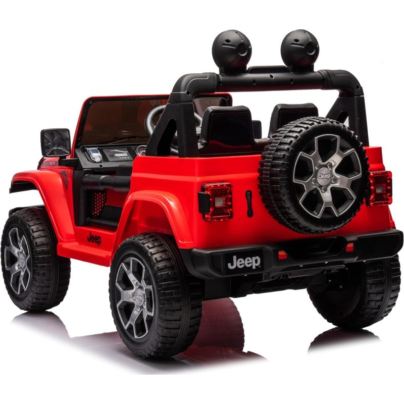 Auto Elettrica Macchina per Bambini 2 Posti Jeep Wrangler Rubicon 12V Fuoristrada con Ruote in Gomma Sedile in Pelle Telecomando – Variante Rosso