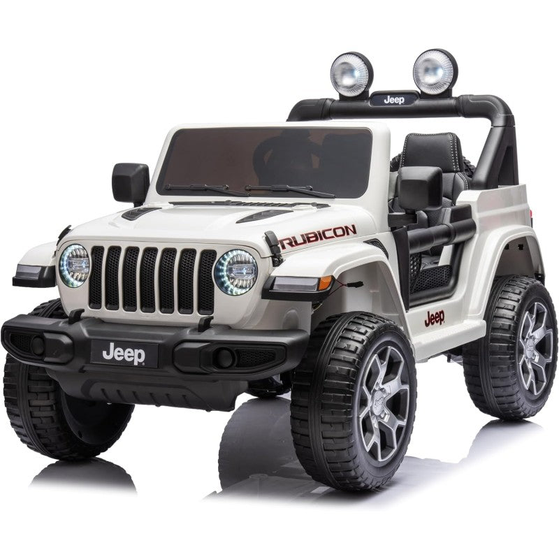 Auto Elettrica Macchina per Bambini 2 Posti Jeep Wrangler Rubicon 12V Fuoristrada con Ruote in Gomma Sedile in Pelle Telecomando – Variante Bianco