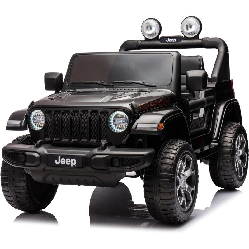Auto Elettrica Macchina per Bambini 2 Posti Jeep Wrangler Rubicon 12V Fuoristrada con Ruote in Gomma Sedile in Pelle Telecomando – Variante Nero