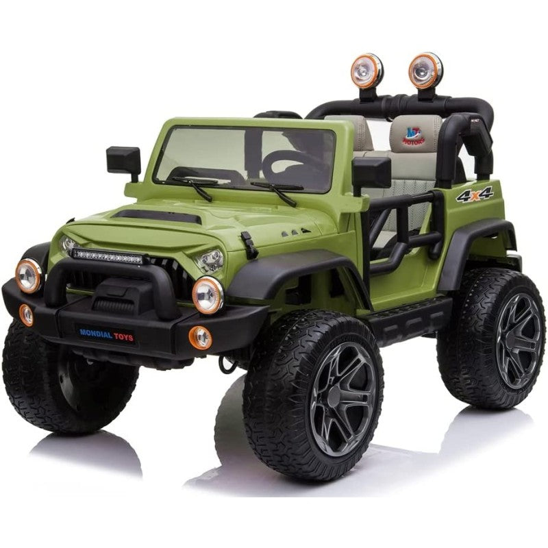Auto Elettrica Macchina Per Bambini 2 Posti Maxi Fuoristrada 12V con Telecomando Ruote in Gomma - Verde Militare