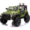 Auto Elettrica Macchina Per Bambini 2 Posti Maxi Fuoristrada 12V con Telecomando Ruote in Gomma – Variante Verde Militare