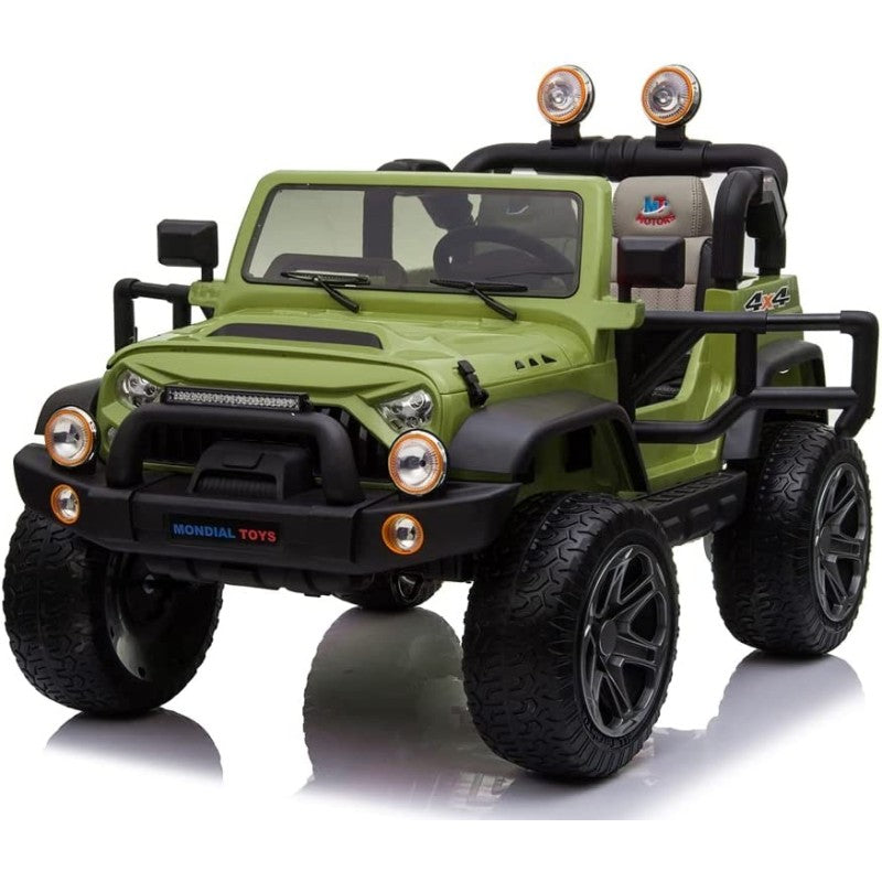 Auto Elettrica Macchina Per Bambini 2 Posti Maxi Fuoristrada 12V con Telecomando Ruote in Gomma – Variante Verde Militare