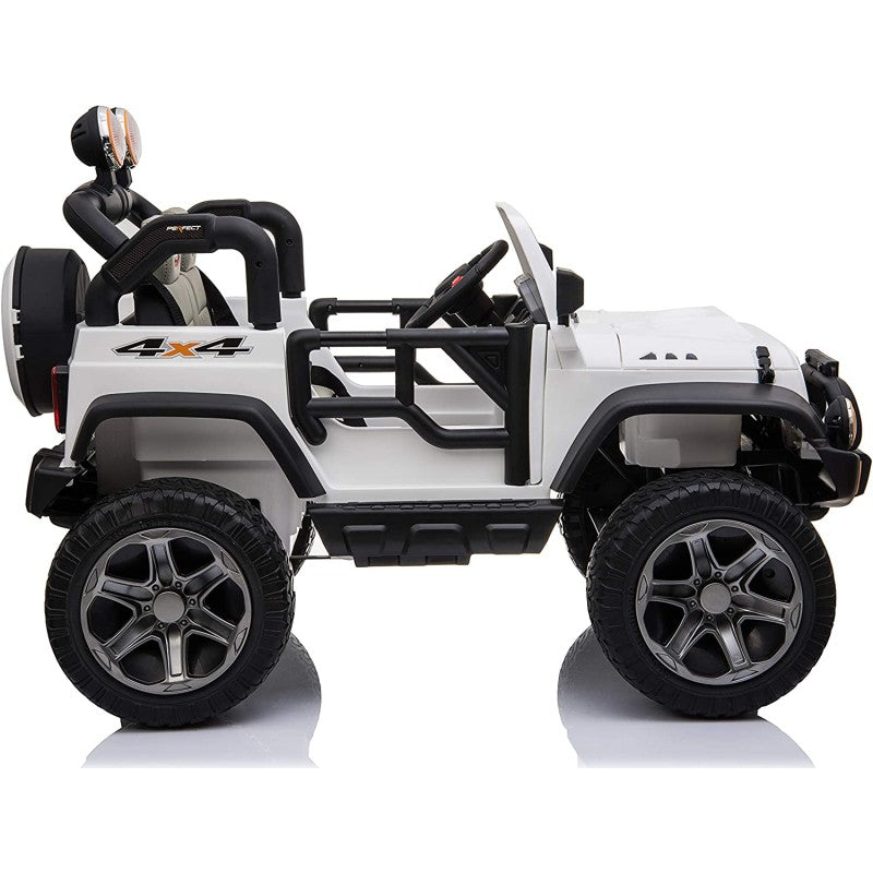 Auto Elettrica Macchina Per Bambini 2 Posti Maxi Fuoristrada 12V con Telecomando Ruote in Gomma – Variante Bianco
