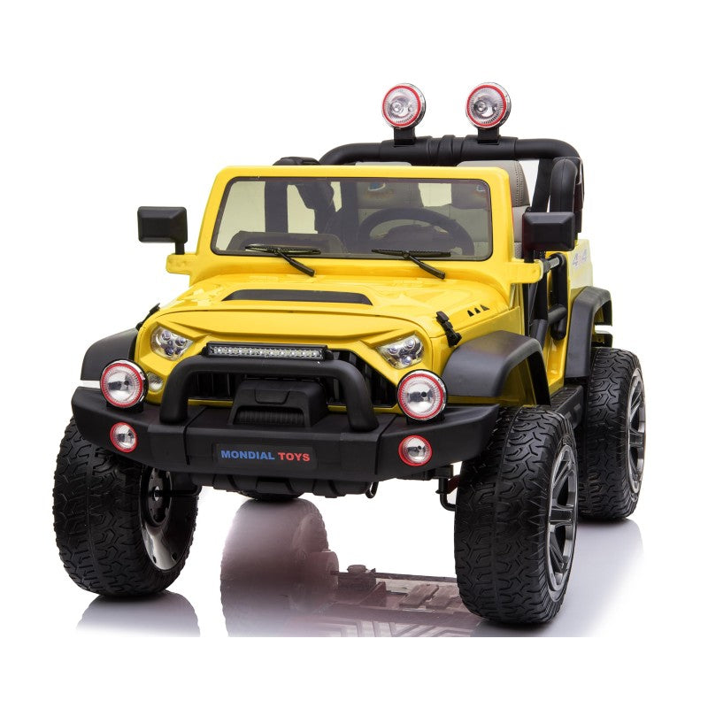 Auto Elettrica Macchina Per Bambini 2 Posti Maxi Fuoristrada 12V con Telecomando Ruote in Gomma - Giallo
