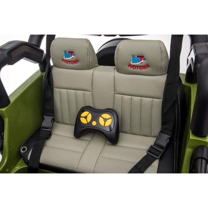 Auto Elettrica Macchina Per Bambini 2 Posti Maxi Fuoristrada 12V con Telecomando Ruote in Gomma – Variante Verde Militare