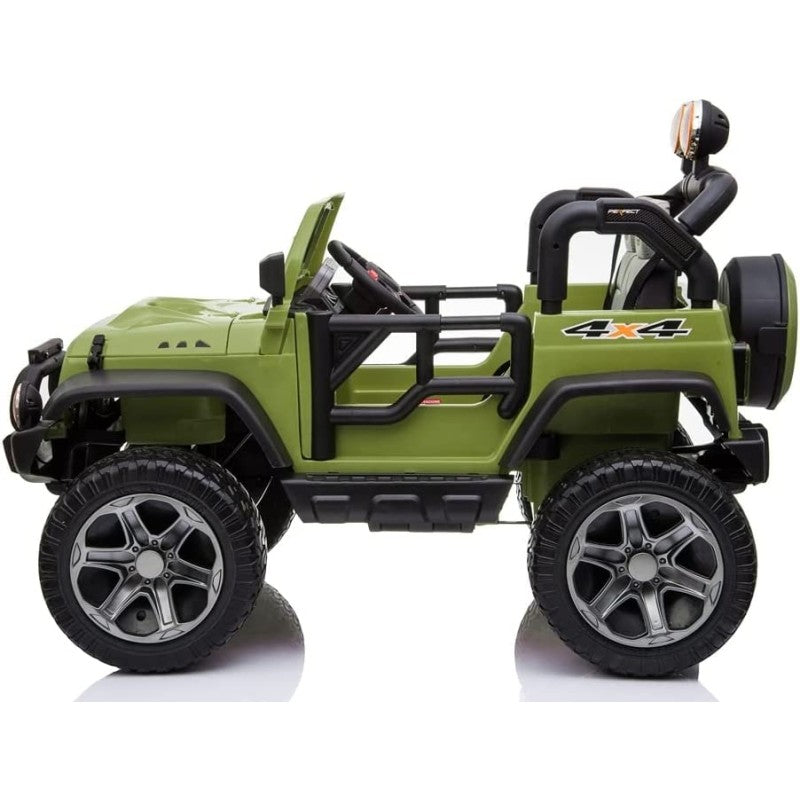Auto Elettrica Macchina Per Bambini 2 Posti Maxi Fuoristrada 12V con Telecomando Ruote in Gomma – Variante Verde Militare