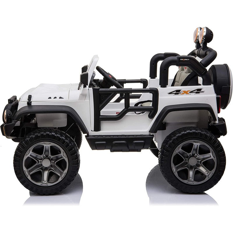Auto Elettrica Macchina Per Bambini 2 Posti Maxi Fuoristrada 12V con Telecomando Ruote in Gomma – Variante Bianco