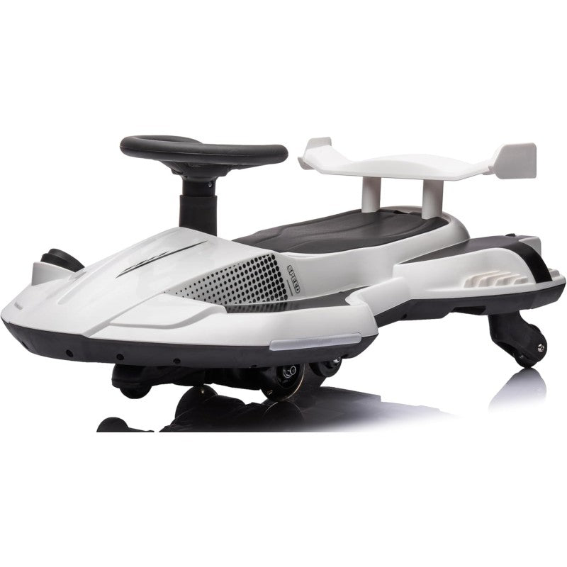 Auto Elettrica per Bambini 12V Macchina Vorticar Piroettante 2 in 1 con Sterzo 360° Effetto Fumo Musica Luci LED Telecomando – Variante Bianco