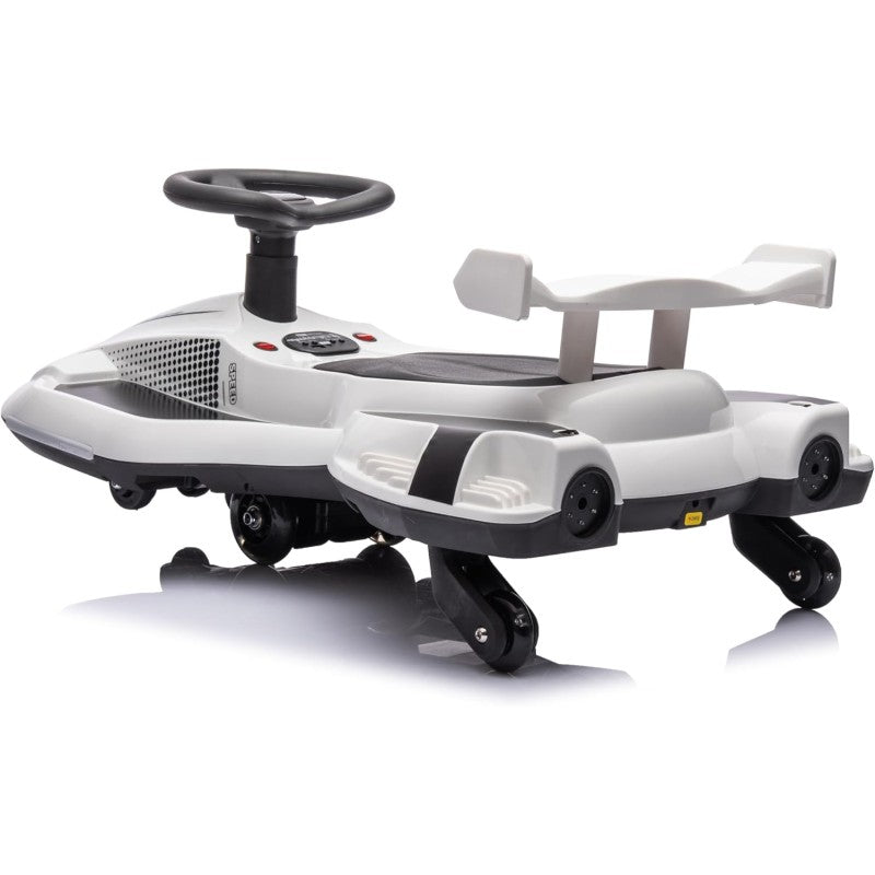 Auto Elettrica per Bambini 12V Macchina Vorticar Piroettante 2 in 1 con Sterzo 360° Effetto Fumo Musica Luci LED Telecomando – Variante Bianco