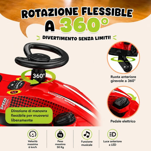 Auto Elettrica per Bambini 12V Macchina Vorticar Piroettante 2 in 1 con Sterzo 360° Effetto Fumo Musica Luci LED Telecomando – Variante Rosso