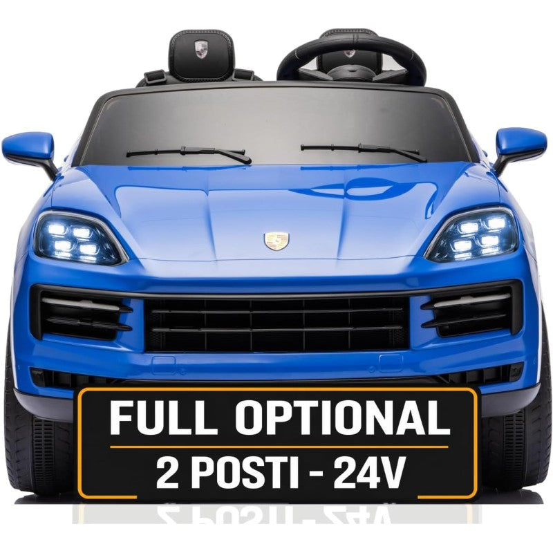 Auto Elettrica Porsche Cayenne 24V Maxi SUV per Bambini 2 Posti Macchina Elettrica con Telecomando Cinture a 3 Punti Luci LED - Blu