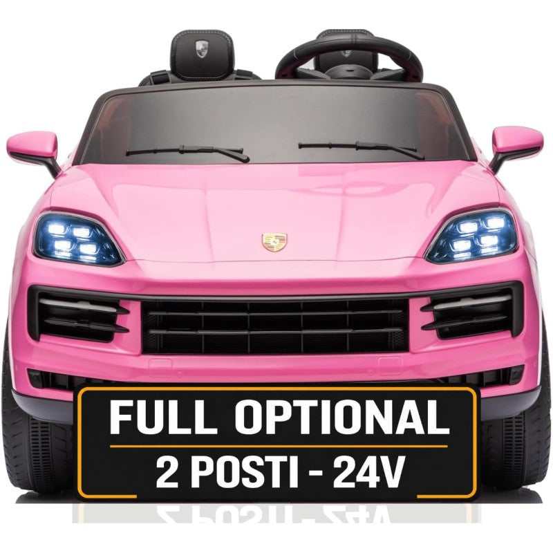 Auto Elettrica Porsche Cayenne 24V Maxi SUV per Bambini 2 Posti Macchina Elettrica con Telecomando Cinture a 3 Punti Luci LED - Rosa