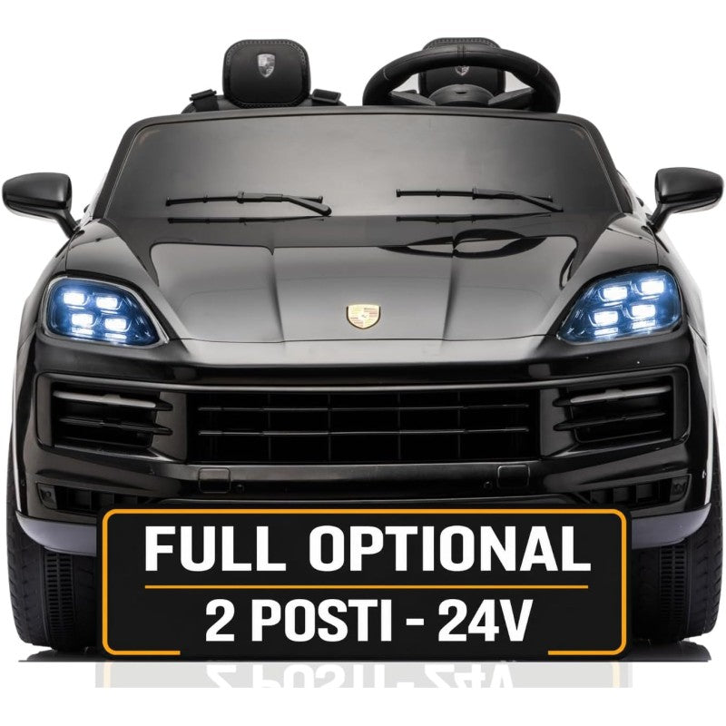 Auto Elettrica Porsche Cayenne 24V Maxi SUV per Bambini 2 Posti Macchina Elettrica con Telecomando Cinture a 3 Punti Luci LED - Nero