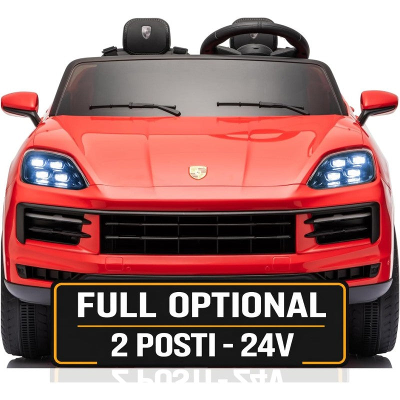 Auto Elettrica Porsche Cayenne 24V Maxi SUV per Bambini 2 Posti Macchina Elettrica con Telecomando Cinture a 3 Punti Luci LED - Rosso