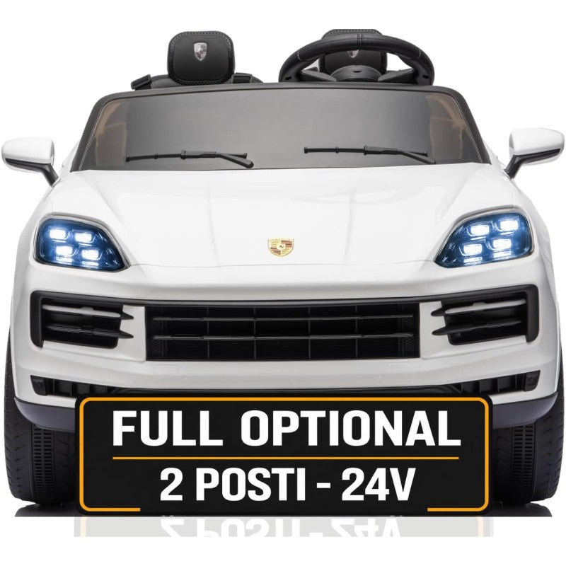 Auto Elettrica Porsche Cayenne 24V Maxi SUV per Bambini 2 Posti Macchina Elettrica con Telecomando Cinture a 3 Punti Luci LED – Variante Bianco
