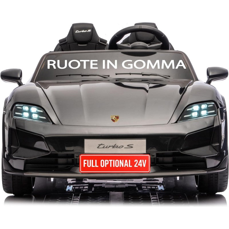 Auto Elettrica Porsche Taycan 24V Macchina per Bambini 2 Posti Reali con Ruote in Gomma Telecomando - Nero
