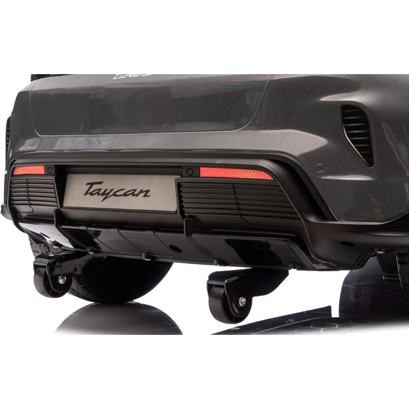 Auto Elettrica Porsche Taycan 24V Macchina per Bambini 2 Posti Reali con Ruote in Gomma Telecomando – Variante Grigio