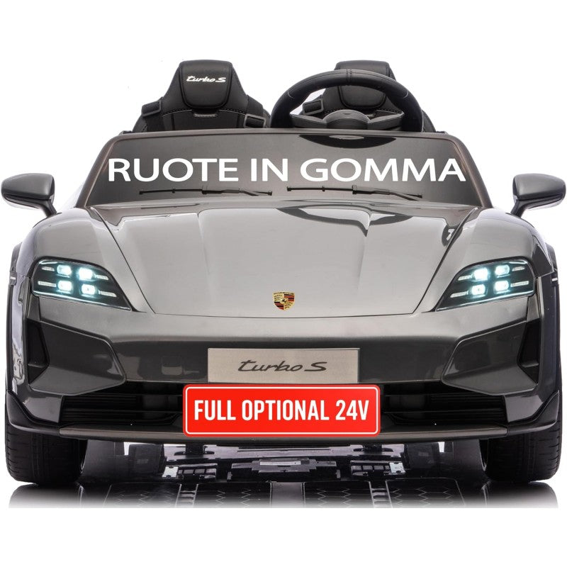 Auto Elettrica Porsche Taycan 24V Macchina per Bambini 2 Posti Reali con Ruote in Gomma Telecomando – Variante Grigio