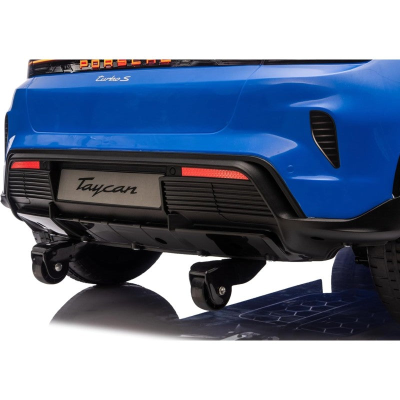 Auto Elettrica Porsche Taycan 24V Macchina per Bambini 2 Posti Reali con Ruote in Gomma Telecomando – Variante Blu