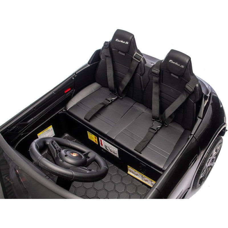 Auto Elettrica Porsche Taycan 24V Macchina per Bambini 2 Posti Reali con Ruote in Gomma Telecomando – Variante Nero