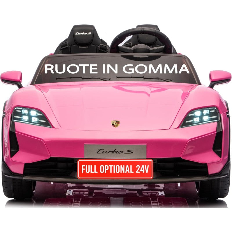 Auto Elettrica Porsche Taycan 24V Macchina per Bambini 2 Posti Reali con Ruote in Gomma Telecomando - Rosa