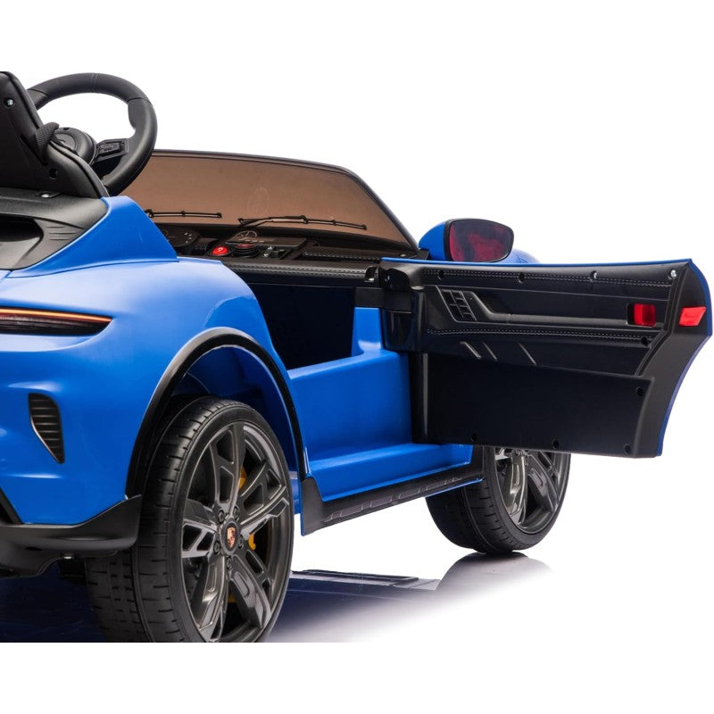 Auto Elettrica Porsche Taycan 24V Macchina per Bambini 2 Posti Reali con Ruote in Gomma Telecomando – Variante Blu