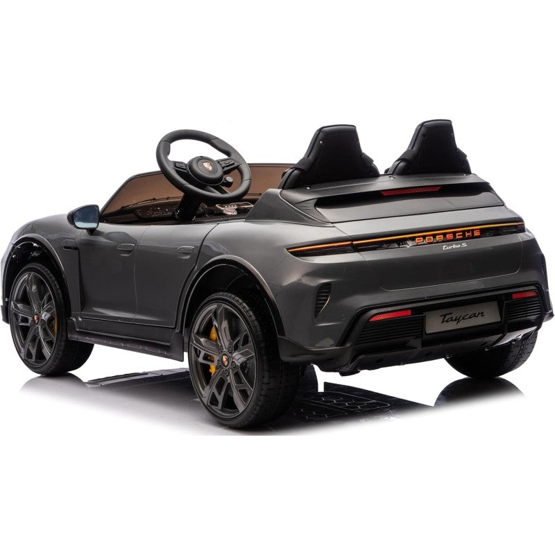 Auto Elettrica Porsche Taycan 24V Macchina per Bambini 2 Posti Reali con Ruote in Gomma Telecomando – Variante Grigio
