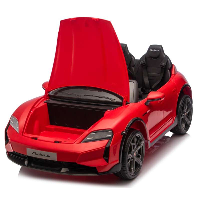 Auto Elettrica Porsche Taycan 24V Macchina per Bambini 2 Posti Reali con Ruote in Gomma Telecomando – Variante Rosso