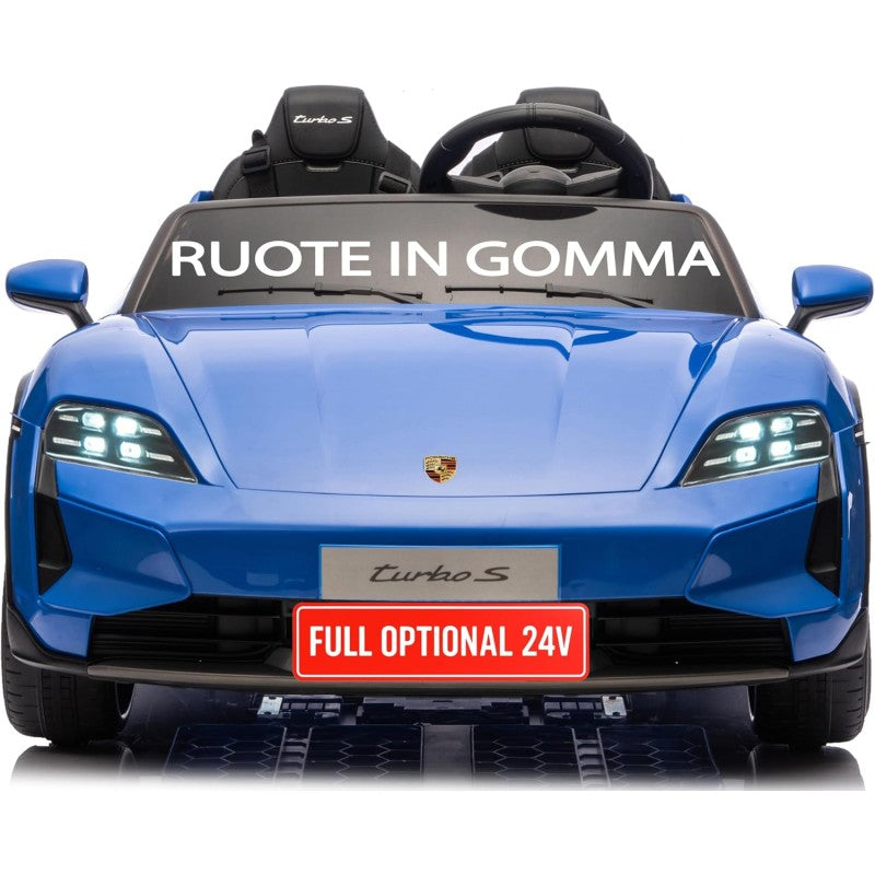 Auto Elettrica Porsche Taycan 24V Macchina per Bambini 2 Posti Reali con Ruote in Gomma Telecomando – Variante Blu