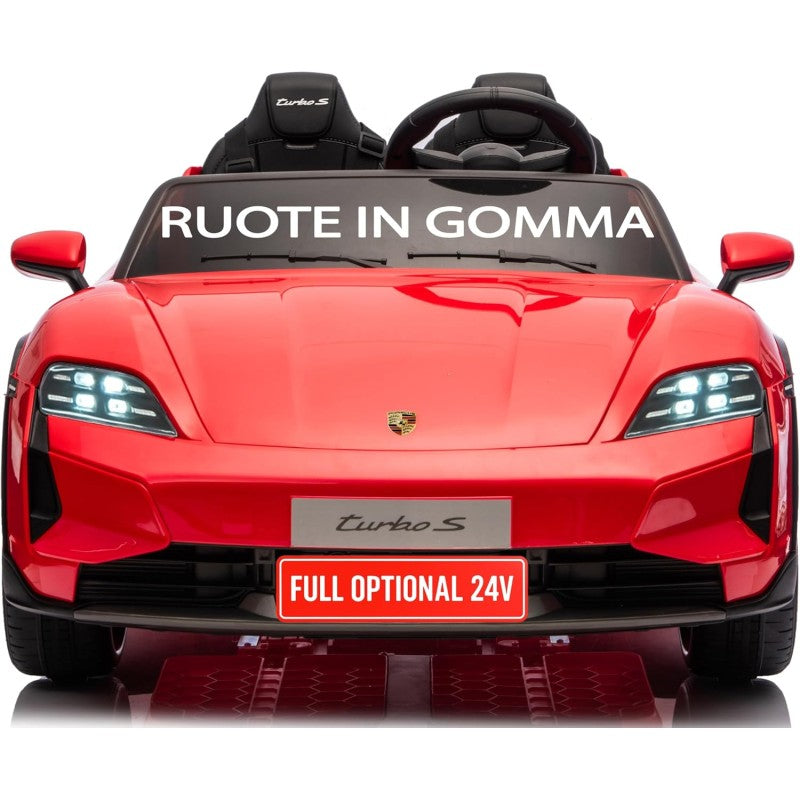 Auto Elettrica Porsche Taycan 24V Macchina per Bambini 2 Posti Reali con Ruote in Gomma Telecomando - Rosso