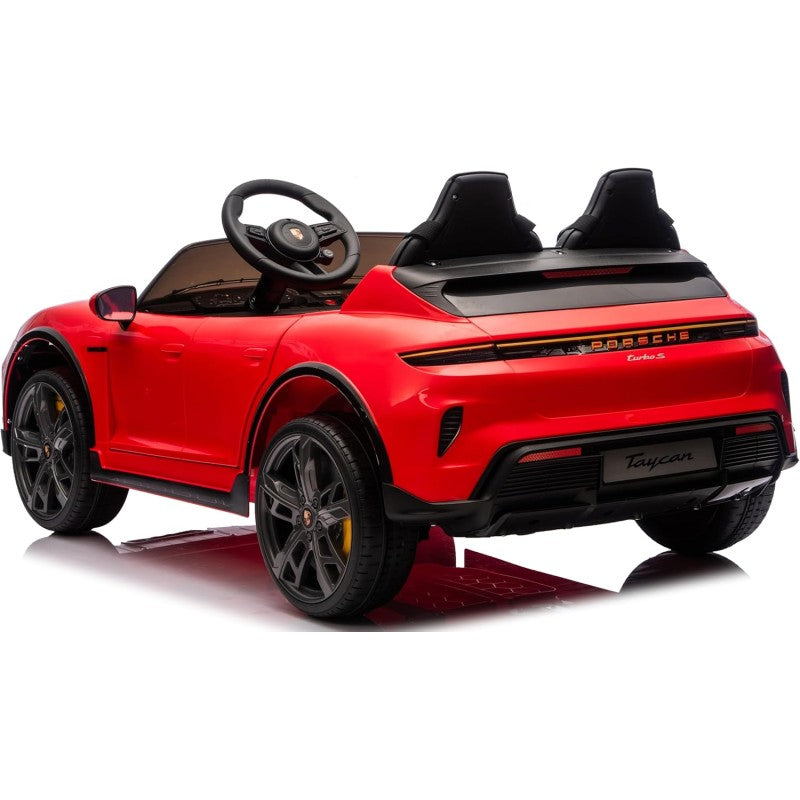 Auto Elettrica Porsche Taycan 24V Macchina per Bambini 2 Posti Reali con Ruote in Gomma Telecomando – Variante Rosso