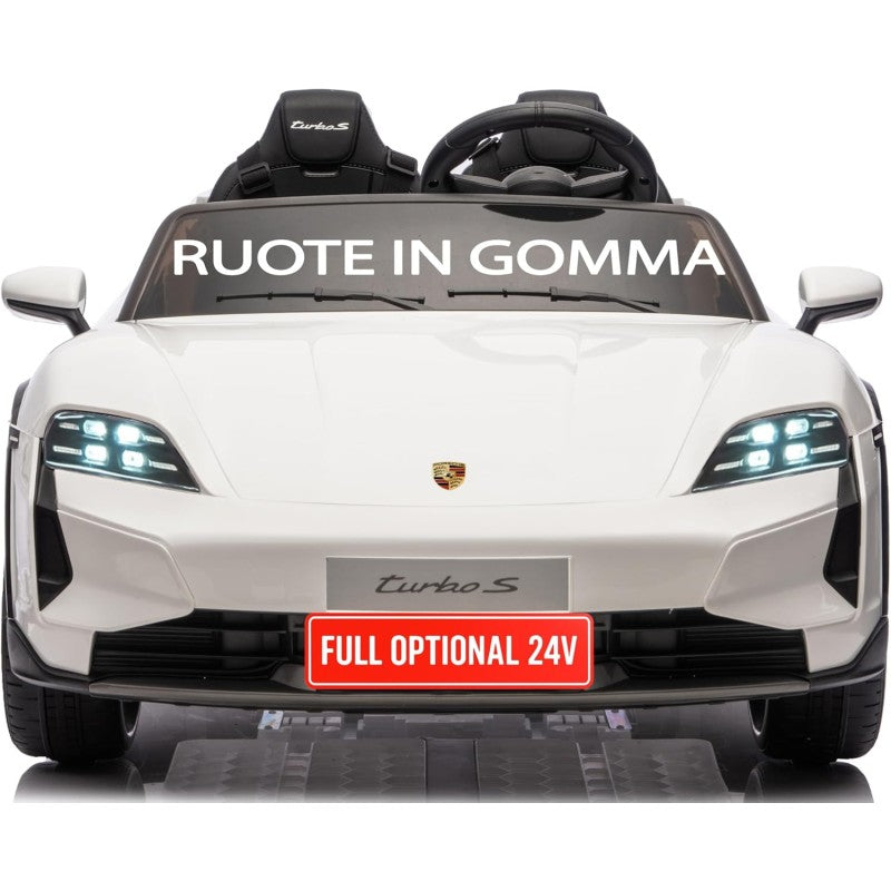 Auto Elettrica Porsche Taycan 24V Macchina per Bambini 2 Posti Reali con Ruote in Gomma Telecomando - Bianco