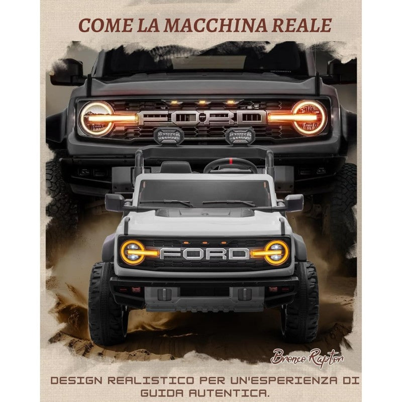 Auto Macchina Elettrica per Bambini 24V Ford Bronco Raptor Fuoristrada 2 Posti con Telecomando 0975 – Variante Bianco