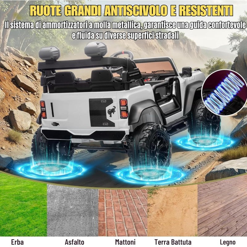 Auto Macchina Elettrica per Bambini 24V Ford Bronco Raptor Fuoristrada 2 Posti con Telecomando 0975 – Variante Bianco