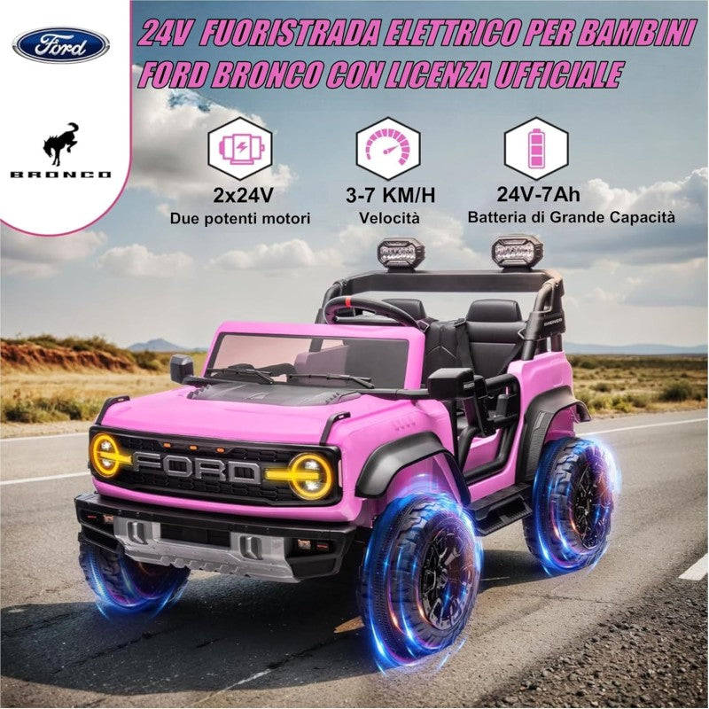 Auto Macchina Elettrica per Bambini 24V Ford Bronco Raptor Fuoristrada 2 Posti con Telecomando 0975 – Variante Rosa