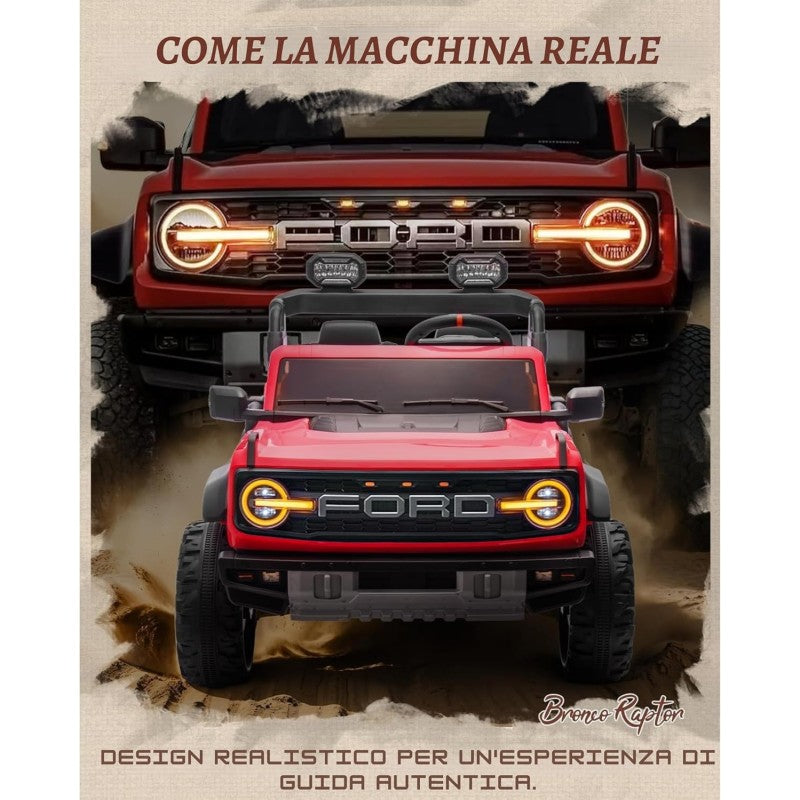Auto Macchina Elettrica per Bambini 24V Ford Bronco Raptor Fuoristrada 2 Posti con Telecomando 0975 – Variante Rosso