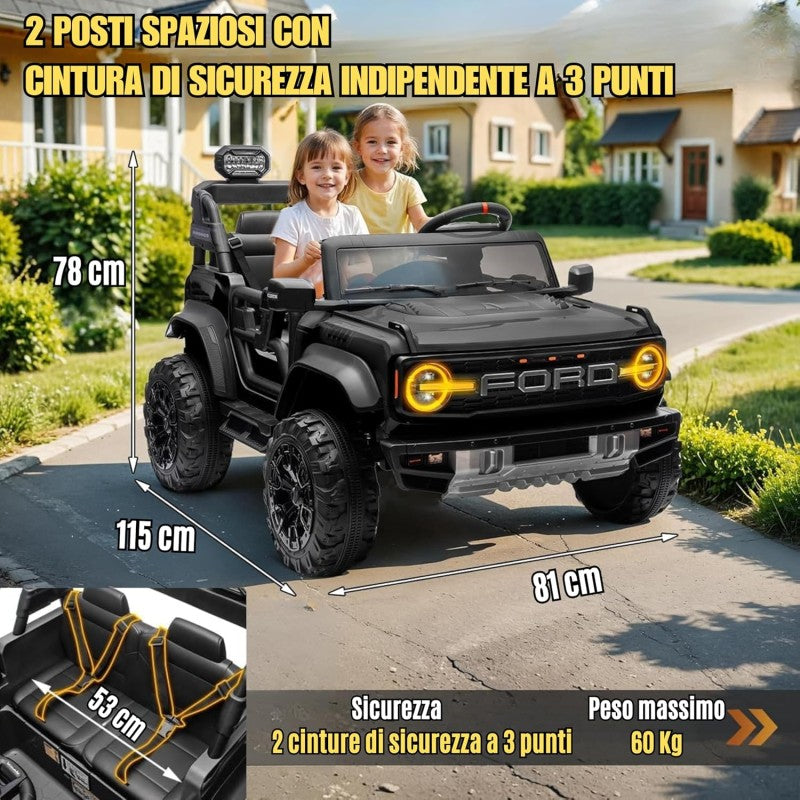 Auto Macchina Elettrica per Bambini 24V Ford Bronco Raptor Fuoristrada 2 Posti con Telecomando 0975 – Variante Nero