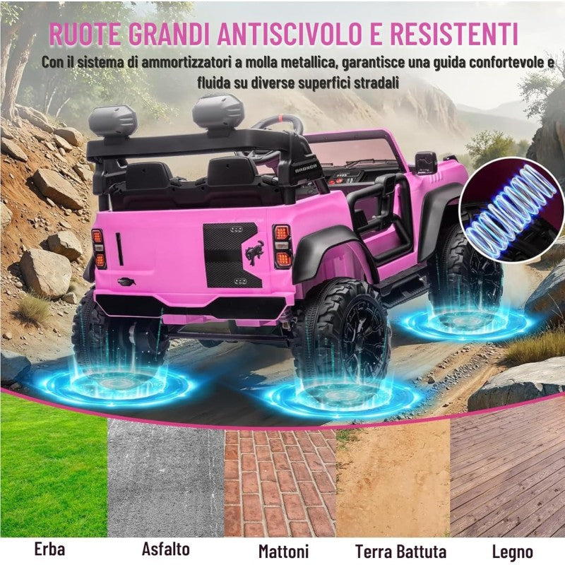 Auto Macchina Elettrica per Bambini 24V Ford Bronco Raptor Fuoristrada 2 Posti con Telecomando 0975 – Variante Rosa