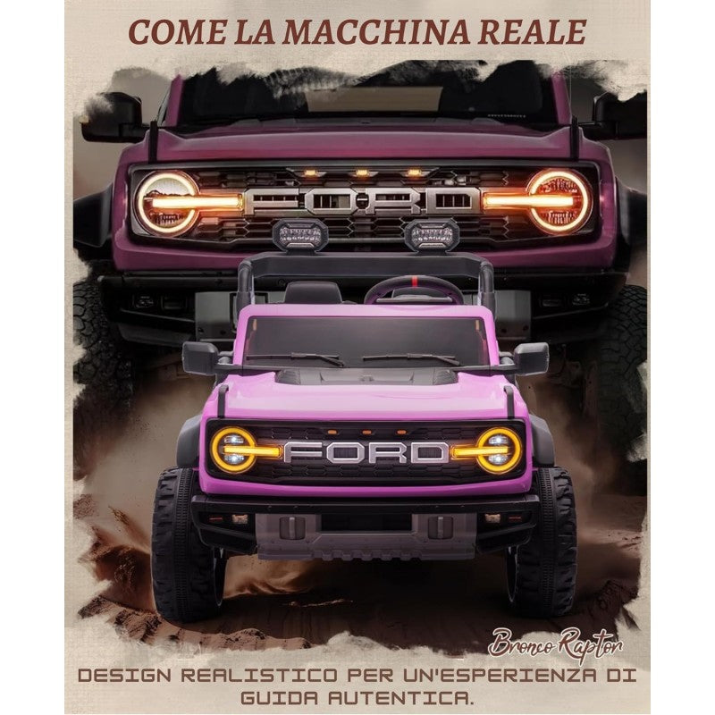 Auto Macchina Elettrica per Bambini 24V Ford Bronco Raptor Fuoristrada 2 Posti con Telecomando 0975 – Variante Rosa