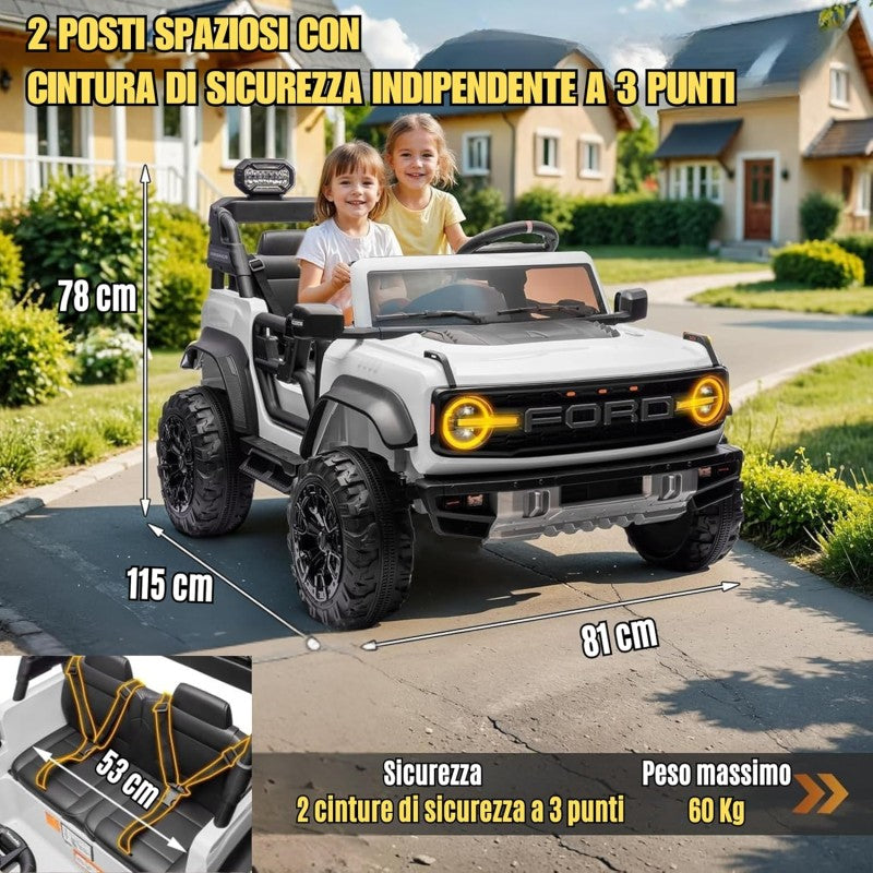 Auto Macchina Elettrica per Bambini 24V Ford Bronco Raptor Fuoristrada 2 Posti con Telecomando 0975 – Variante Bianco