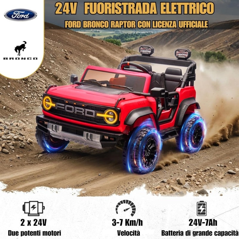Auto Macchina Elettrica per Bambini 24V Ford Bronco Raptor Fuoristrada 2 Posti con Telecomando 0975 – Variante Rosso