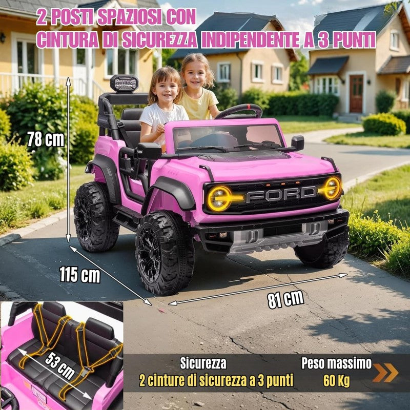 Auto Macchina Elettrica per Bambini 24V Ford Bronco Raptor Fuoristrada 2 Posti con Telecomando 0975 – Variante Rosa