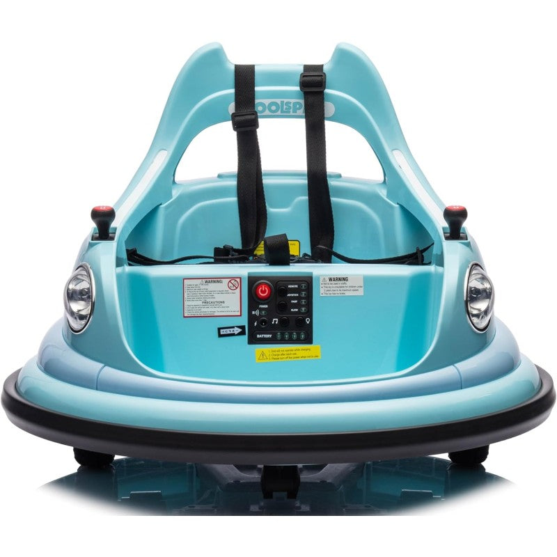 Autoscontro Elettrico per Bambini YJ6055 Supercar 12V Girevole a 360° con Telecomando Cintura di Sicurezza a 5 punti Luci a Led – Variante Blu