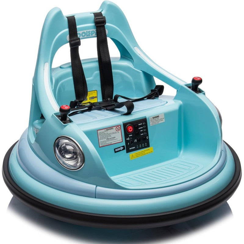Autoscontro Elettrico per Bambini YJ6055 Supercar 12V Girevole a 360° con Telecomando Cintura di Sicurezza a 5 punti Luci a Led – Variante Blu