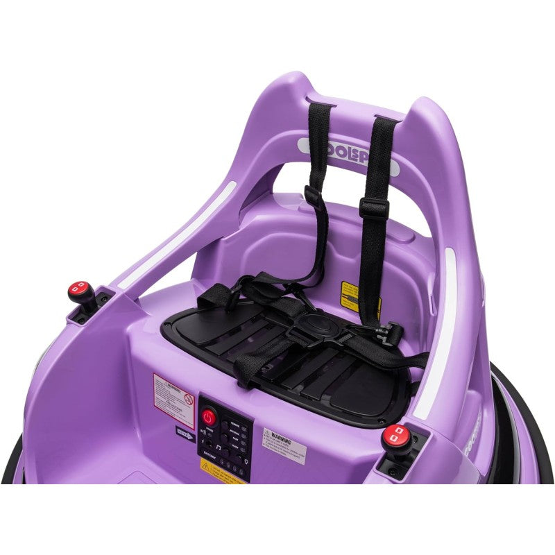 Autoscontro Elettrico per Bambini YJ6055 Supercar 12V Girevole a 360° con Telecomando Cintura di Sicurezza a 5 punti Luci a Led – Variante Violet